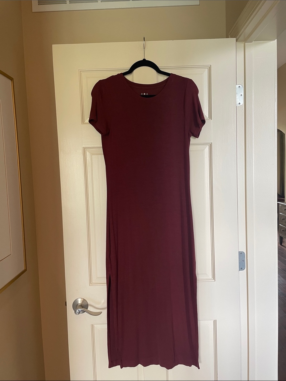 Three Dots Burgundy Short Sleeve Maxi Dress